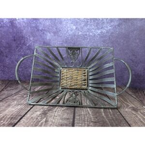 Decorative Woven Metal Fruit Basket Bowl with Handles Vintage Farmhouse Decor